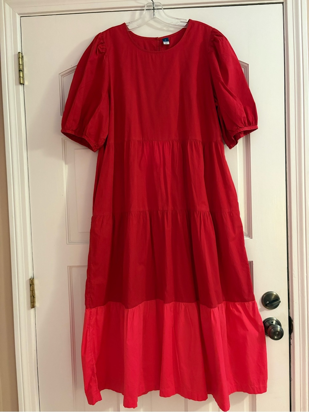 Red Tiered Puff-Sleeve Dress